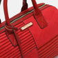 Nicole Lee USA Scallop Stitched Boston Bag in red with detailed scallop stitching and gold zipper accents