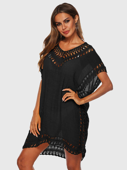 BELLA ROAD Cutout V-Neck Short Sleeve Cover-Up at Bella Road