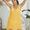 Tassel Scoop Neck Wide Strap Cover-Up - Mustard