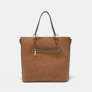 Nicole Lee USA Josefina medium tote bag in vegan leather with dual straps and zippered pocket on front.