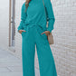 DOUBLE TAKE Full Size Textured Long Sleeve Top and Drawstring Pants Set at Bella Road