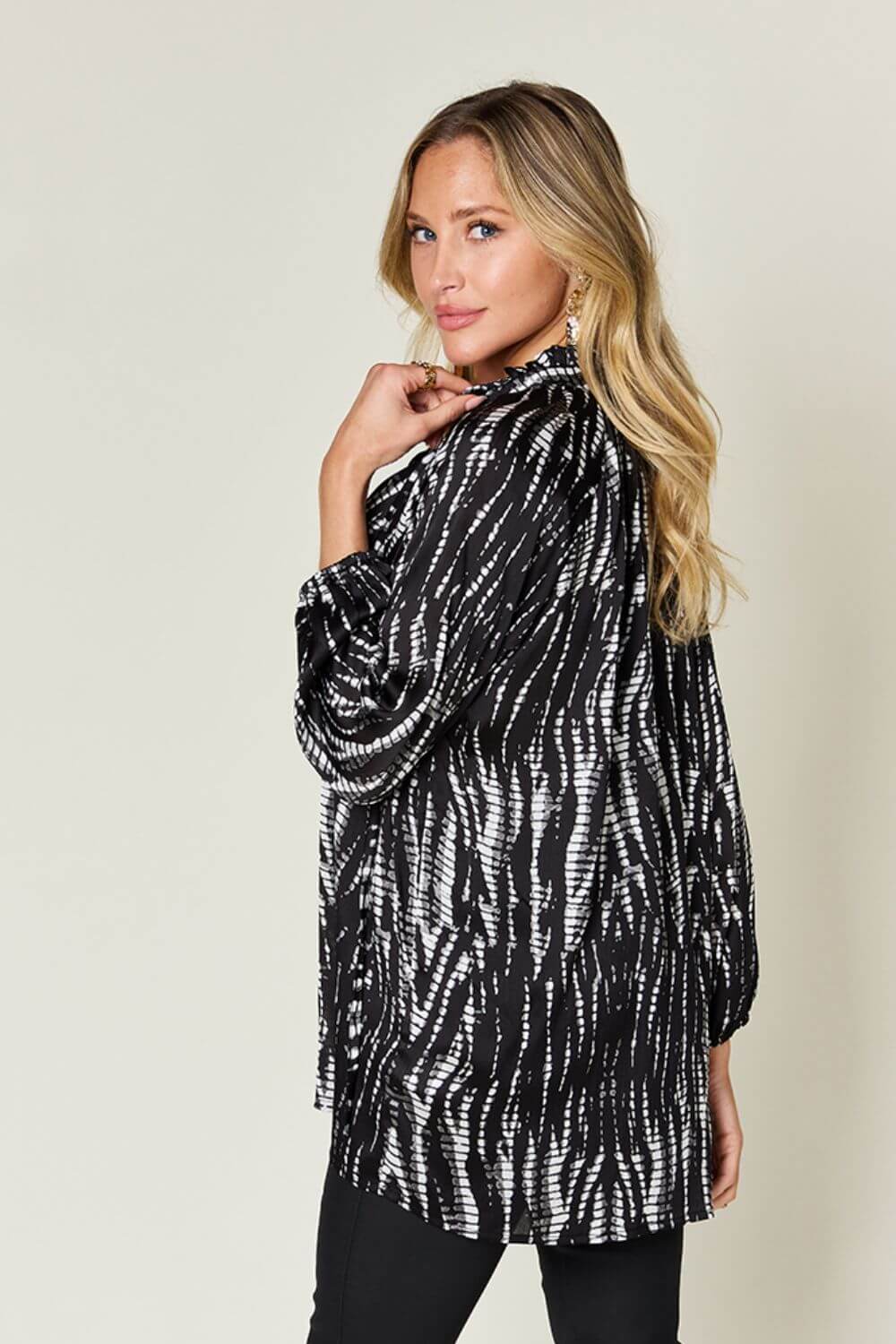 DOUBLE TAKE Full Size Printed Button Up Long Sleeve Shirt at Bella Road