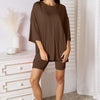 Soft Rayon Three-Quarter Sleeve Top and Shorts Set | Full Size - Chocolate