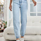 Bella Road High Waist Jeans with pockets in light blue, buttoned front, slightly stretchy and stylishly casual for any occasion.