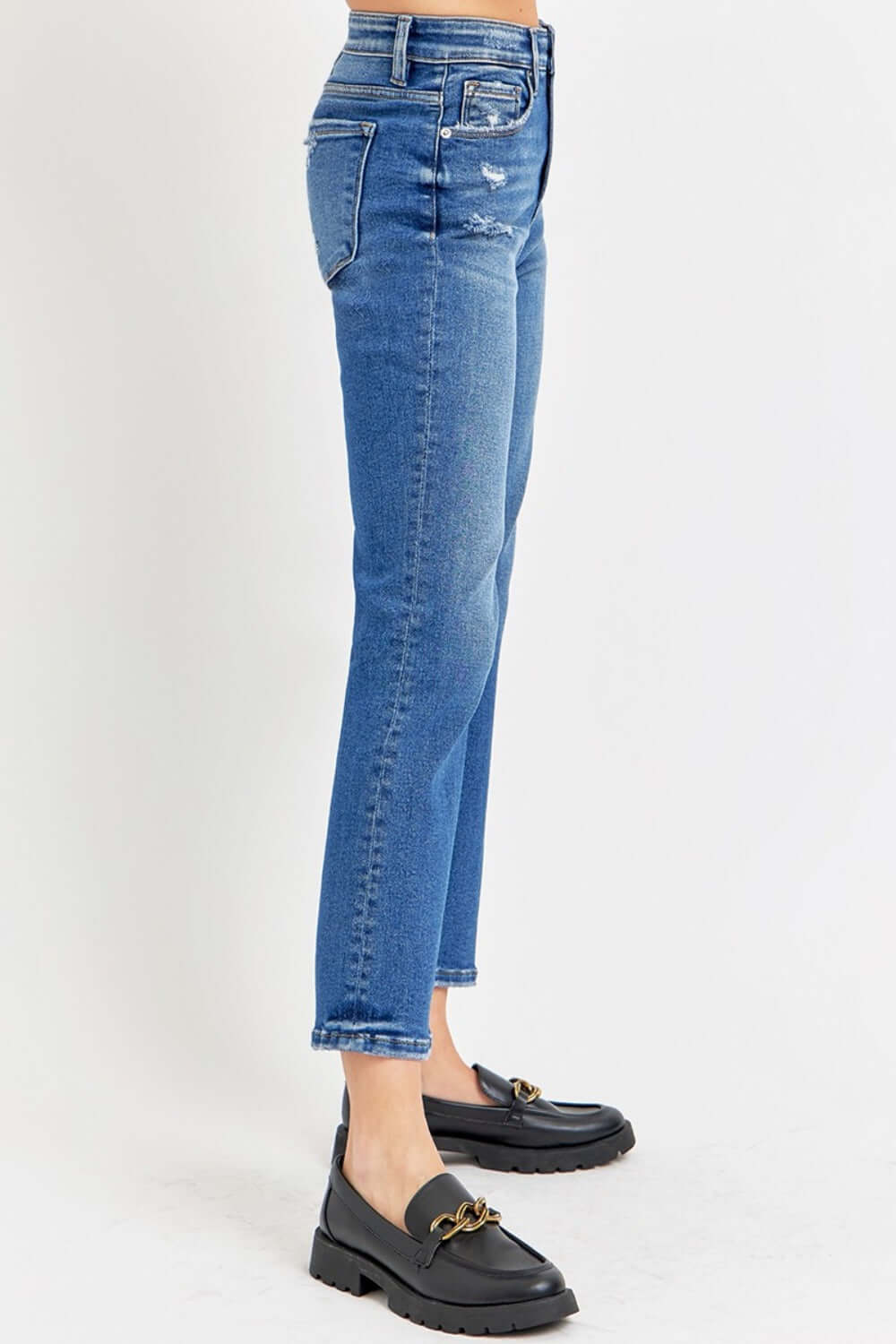 RISEN Full Size Tummy Control High Rise Crop Bootcut Jeans offering a flattering shape with slightly stretchy material and pocket details