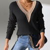 Bella Road Openwork V-Neck Long Sleeve Sweater - Black