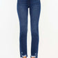 High Rise Slim Straight Jeans in dark denim, showing flattering high-waist fit and slim straight leg design. Perfect for casual and stylish outfits.