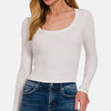 Scoop Neck Long Sleeve T-Shirt - White