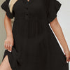 V-Neck Flounce Sleeve Cover-Up Dress - Black