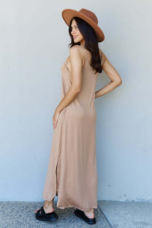 NINEXIS Good Energy Full Size Cami Side Slit Maxi Dress in Camel at Bella Road