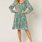 DOUBLE TAKE Full Size Printed Drawstring Waist Long Sleeve Dress at Bella Road