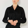 Pleated Cropped Button Up Shirt - Black