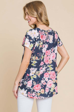 BOMBOM Floral Round Neck Short Sleeve T-Shirt at Bella Road