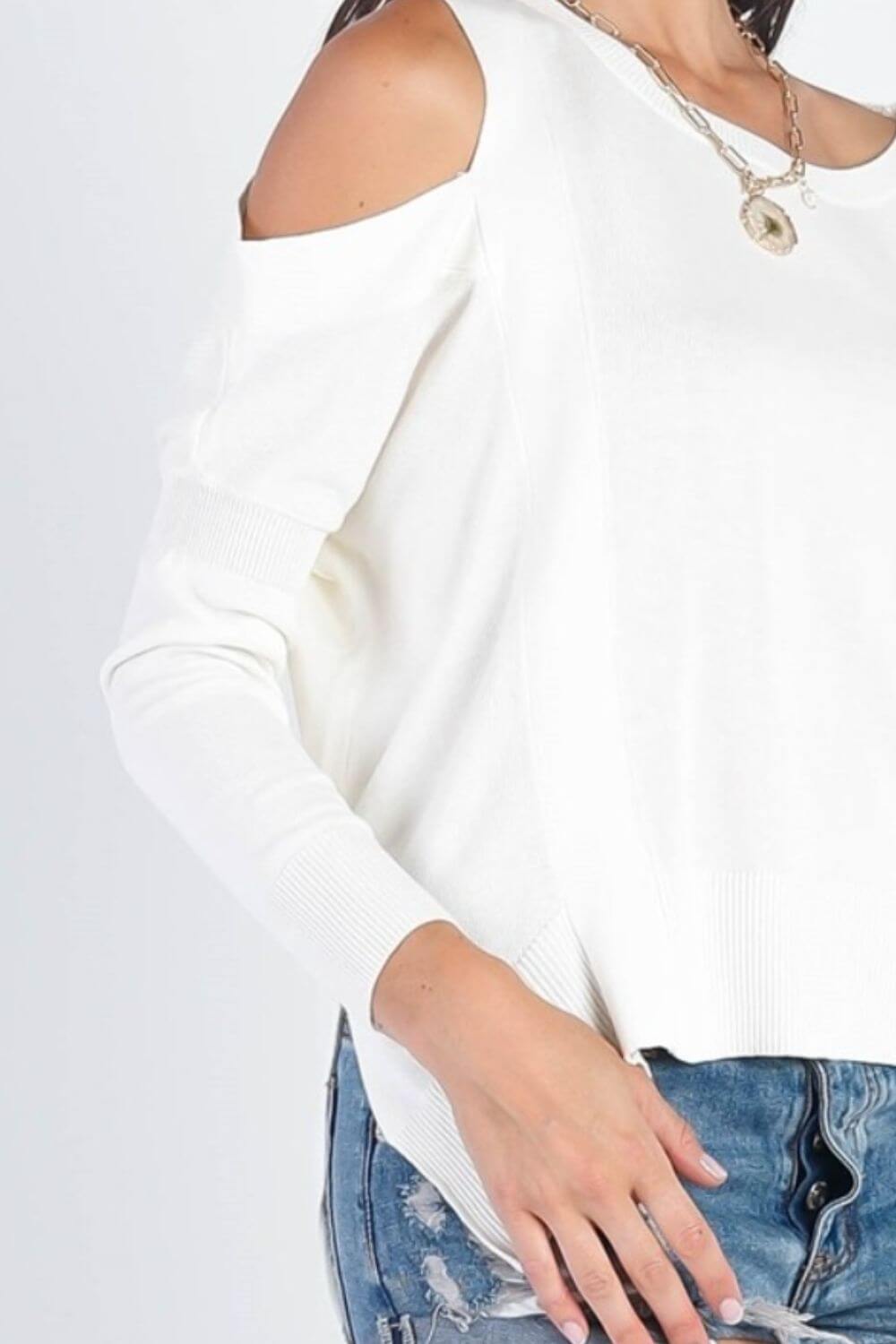 TASHA APPAREL Cold Shoulder Long Sleeve Knit Top at Bella Road