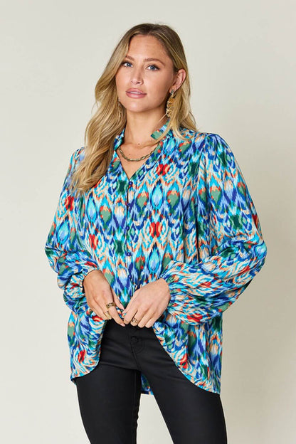 DOUBLE TAKE Full Size Printed Balloon Sleeve Blouse at Bella Road