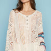 Round Neck Striped Long Sleeve Knit Cover Up - Oatmeal Multi