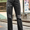 Bella Road Distressed Buttoned Loose Fit Jeans - Dark