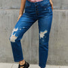 Judy Blue Melanie Full Size High Waisted Distressed Boyfriend Jeans - Dark