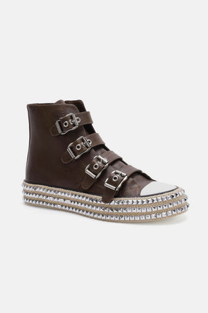 Multi-buckle straps studded platform sneakers with edgy style and rock 'n' roll vibe, perfect for adding attitude to any outfit.