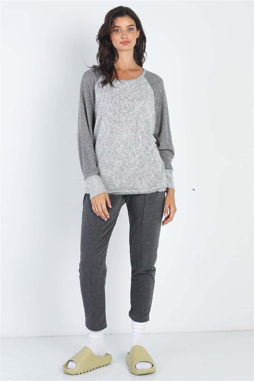 TASHA APPAREL Round Neck Long Sleeve Contrast Top at Bella Road