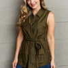 Follow The Light Sleeveless Collared Button Down Top - Army Green