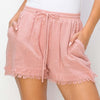 Drawstring Frayed Shorts - MAUVE