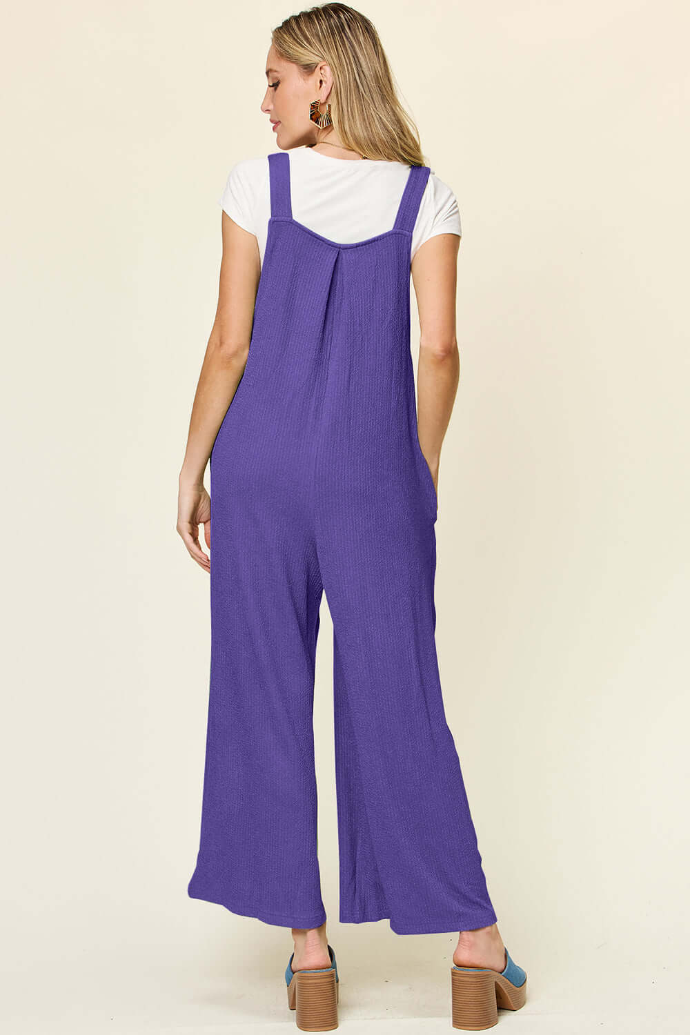 DOUBLE TAKE Full Size Texture Sleeveless Wide Leg Overall at Bella Road