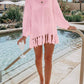 DOUBLE TAKE Openwork Tassel Hem Long Sleeve Knit Cover Up at Bella Road