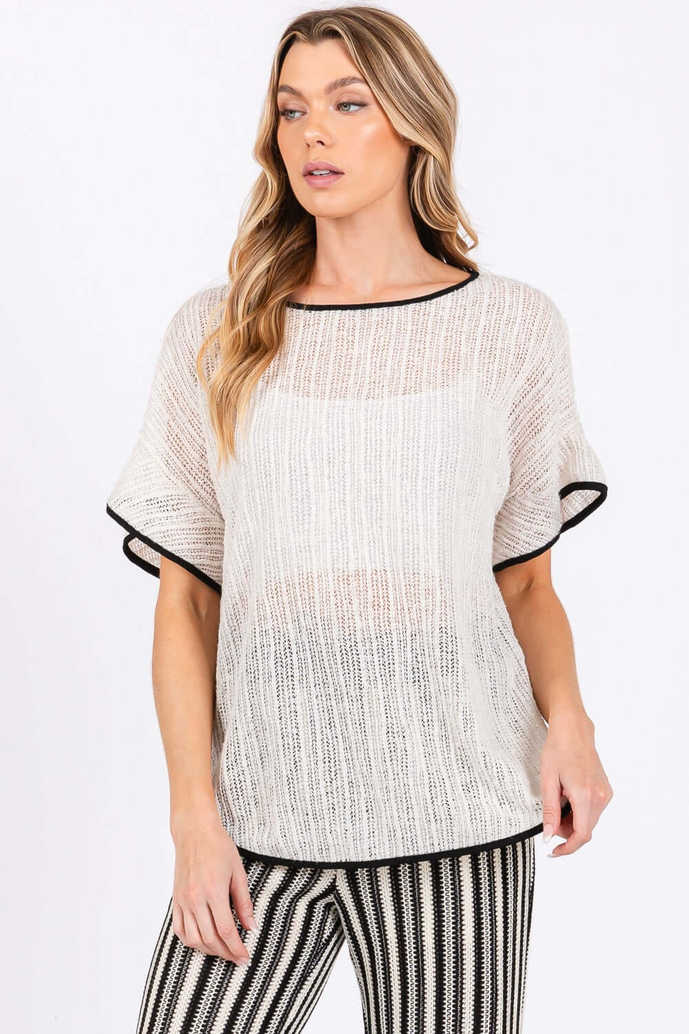 GEEGEE Contrast Trim Short Sleeve Knit Cover Up at Bella Road