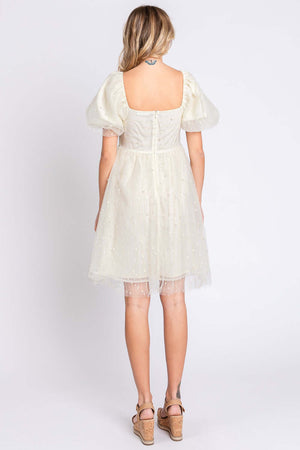 GEEGEE Pearl Mesh Puff Sleeve Babydoll Dress at Bella Road