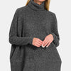 Zenana Full Size Brushed Melange Hacci Turtleneck Sweater - Black