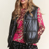 J.NNA Snap and Zipper Shiny Metallic Puffer Vest - Obsidian