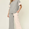 Texture Contrast T-Shirt and Wide Leg Pants Set | Full Size - Light Gray