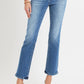 Risen full size mid-rise ankle straight jeans with pockets, chic and versatile denim featuring a comfortable, slightly stretchy fit.