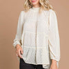 Swiss Dot Smocked Mock Neck Blouse | Full Size - IVORY CREAM