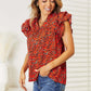 DOUBLE TAKE Floral Flutter Sleeve Notched Neck Blouse at Bella Road