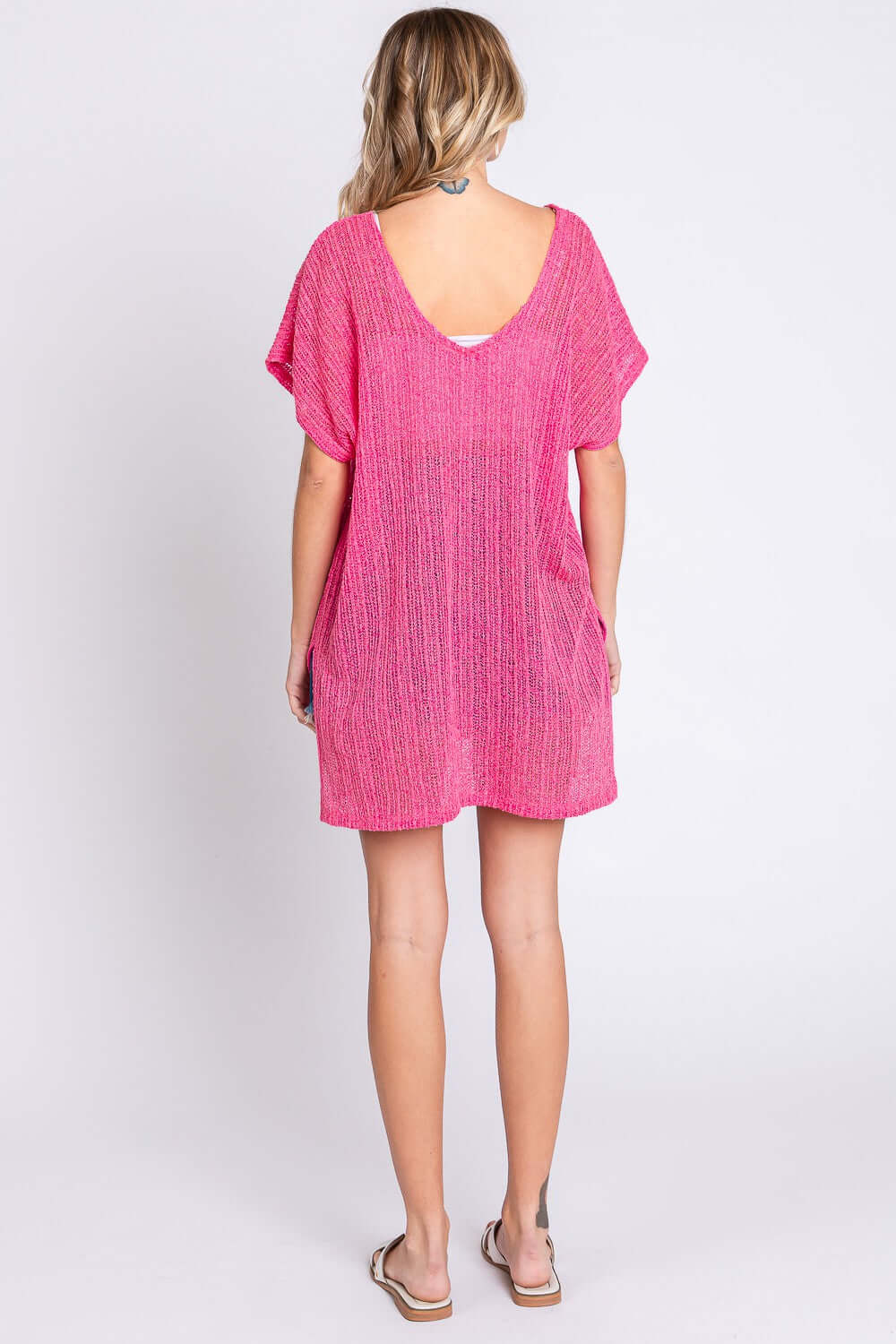 GEEGEE Short Sleeve Side Slit Knit Cover Up Dress at Bella Road