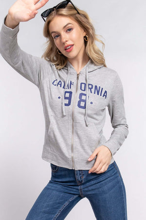 ACTIVE BASIC California Zip Up Drawstring Long Sleeve Hoodie at Bella Road