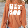 Bella Road Hey Boo Graphic Round Neck Long Sleeve Sweatshirt - Sherbet