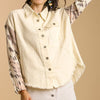 Umgee Full Size Distressed Detail Raw Hem Button Up Jacket Plus Size - Cream