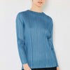 Pleated Long Sleeve Boatneck Top - Steel Blue