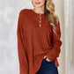 Ribbed Half Button Long Sleeve High-Low T-Shirt