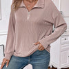 Striped Half Zip Long Sleeve T-Shirt - Taupe