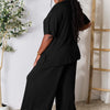 Round Neck Slit Top and Pants Set | Full Size - Black