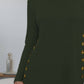 Stylish FAM-FAM round neck long sleeve t-shirt in army green with decorative buttons, perfect for casual occasions.