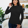 FAM-FAM Ruched Mock Neck Long Sleeve T-Shirt - Black