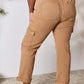 High Waist Straight Jeans with Pockets by Risen Jeans - back view in tan color, showcasing pockets and rolled cuffs