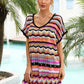 BELLA ROAD Rainbow Stripe Scalloped V-Neck Cover-Up Dress at Bella Road