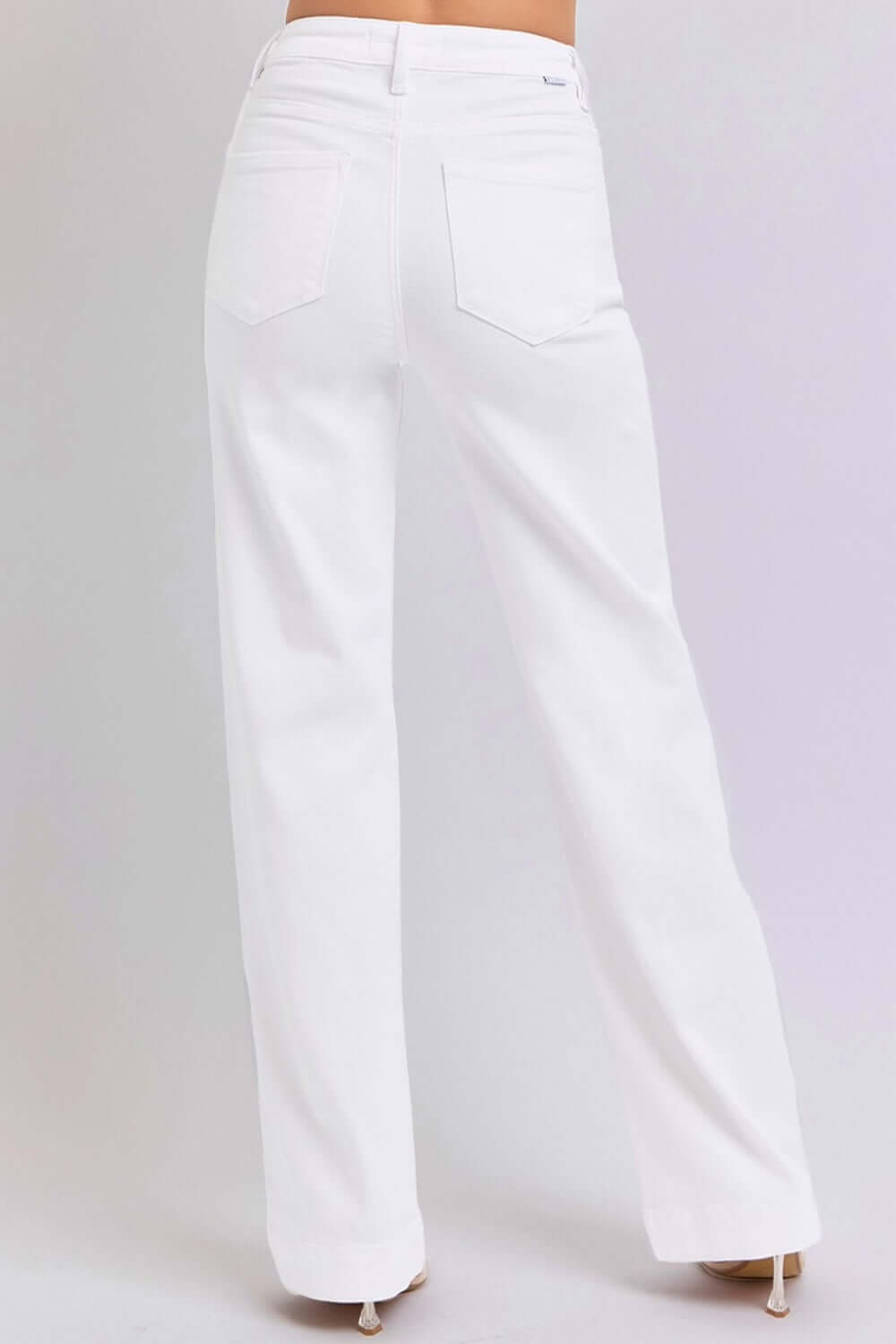 Risen Jeans high waist straight jeans in white, rear view showcasing pocketed design and flattering fit