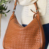 Weaved Vegan Leather Handbag - TAN